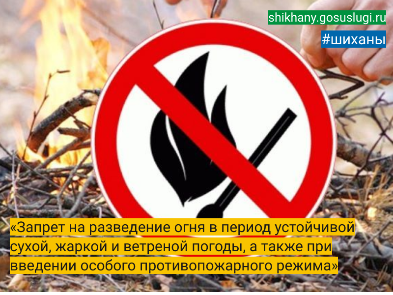 «Запрет на разведение огня в период устойчивой сухой, жаркой и ветреной погоды, а также при введении особого противопожарного режима».