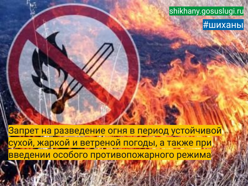 «Запрет на разведение огня в период устойчивой сухой, жаркой и ветреной погоды, а также при введении особого противопожарного режима».
